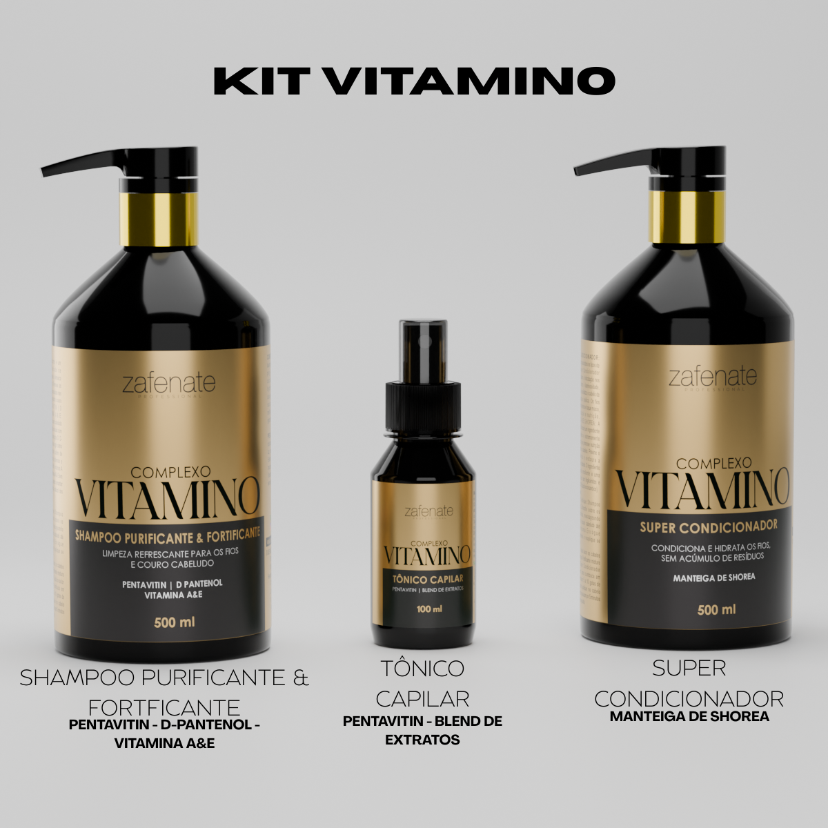 Kit Vitamino Shampoo + Condicionador + Tônico - Zafenate