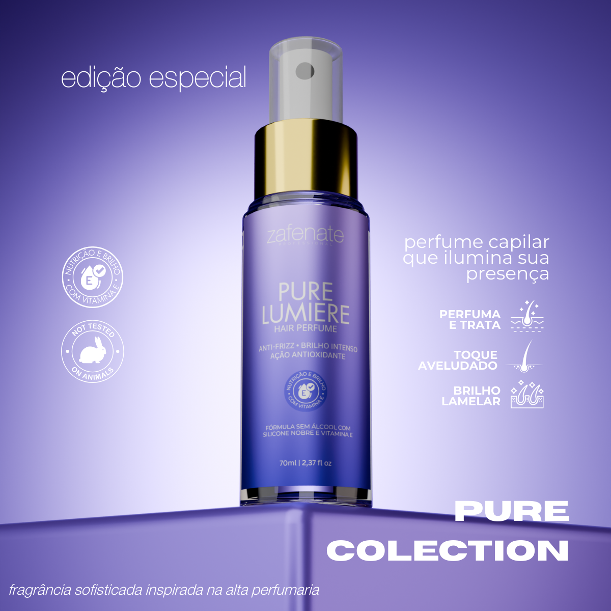 Perfume capilar - Silicóne & Vitamina E - Pure Lumiére Zafenate - 70ml