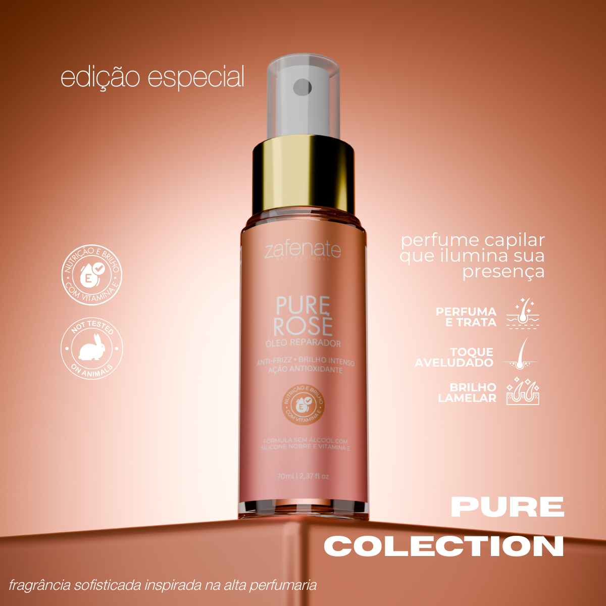 Perfume capilar - Silicóne & Vitamina E - Pure Rosé Zafenate - 70ml