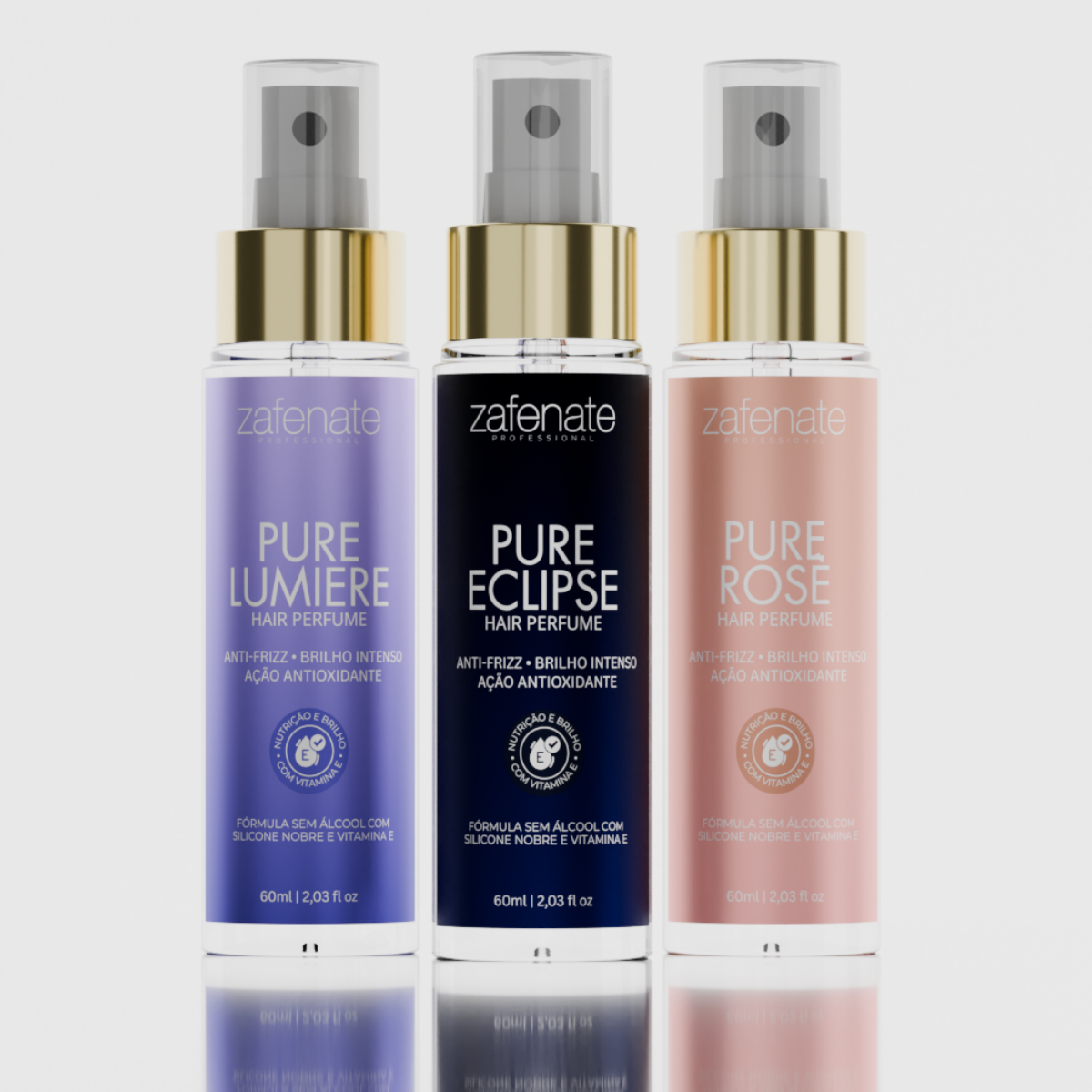 Kit 3 Perfume Capilar - Zafenate Cosméticos Pure collection